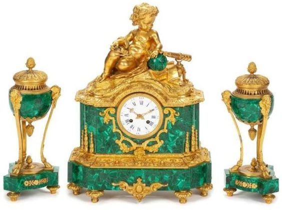 Antique Collectible Malachite Table Ware Clock