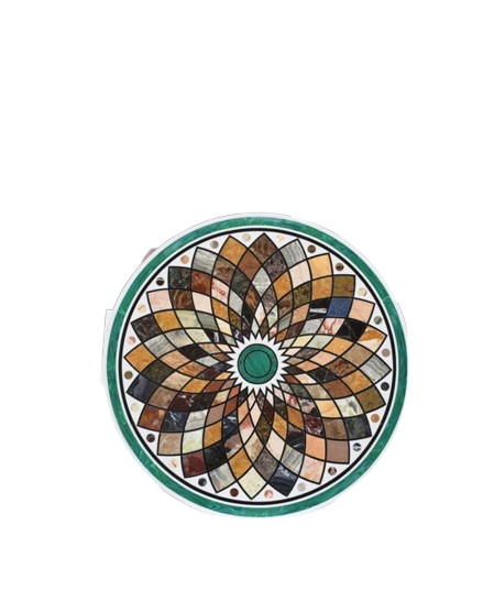 Green Marble Micro Mosaic Inlay Coffee Table Top With Pietra Dura Art Work