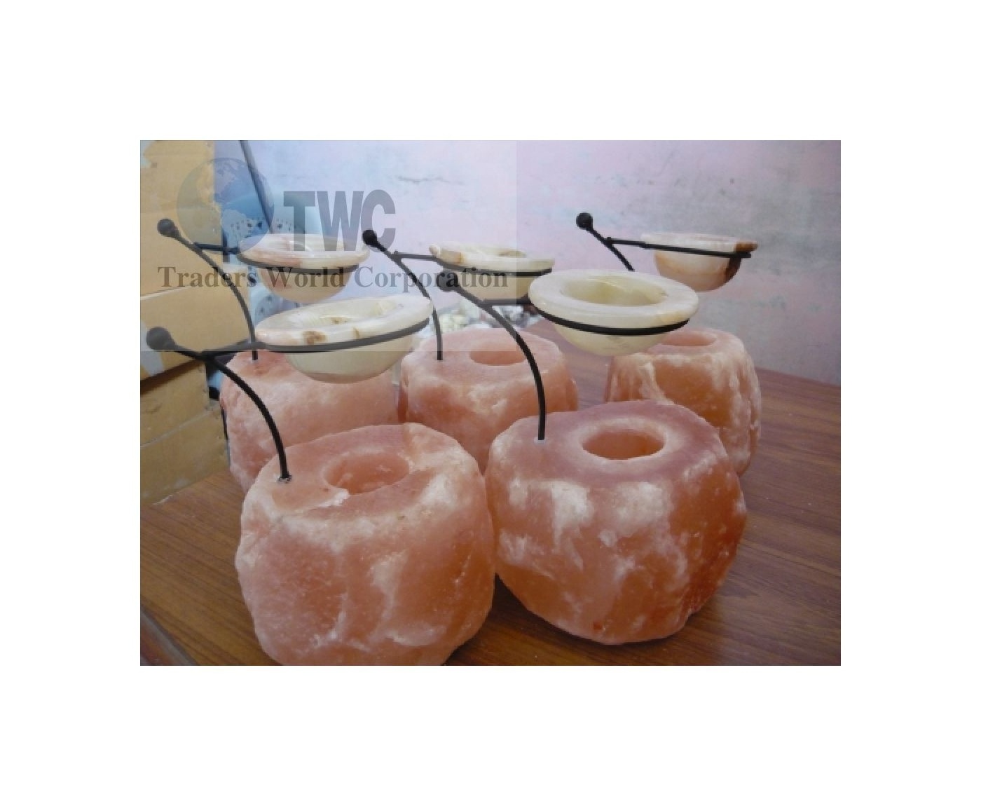 Wholesale 100% Pure Himalayan Salt Aroma Tea Light or Candle Holder with Onyx Stone