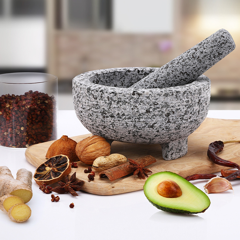 Custom Traditional Guacamole Maker Mexican Molcajete Bowl Natural Stone Granite Mortar and Pestle For Grinding