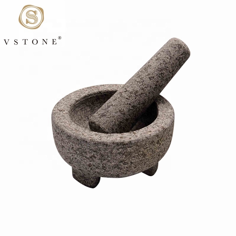 Hot Sale Rough Matt Surface Mini Granite Mexican Molcajete Natural Mortar And Pestle For Grinding Guacamole Spice In Kitchen