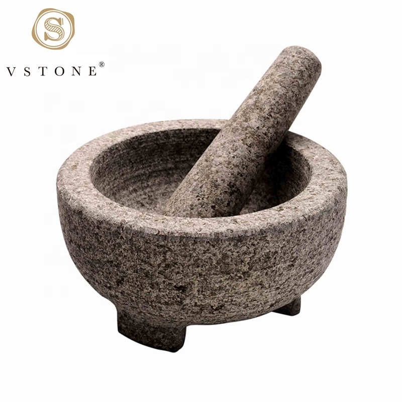 Hot Sale Rough Matt Surface Mini Granite Mexican Molcajete Natural Mortar And Pestle For Grinding Guacamole Spice In Kitchen