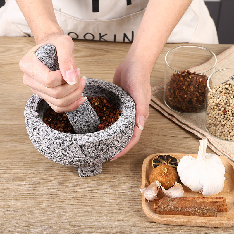 Custom Traditional Guacamole Maker Mexican Molcajete Bowl Natural Stone Granite Mortar and Pestle For Grinding