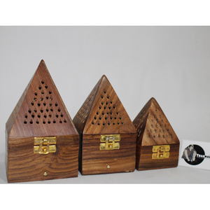 Indian Wooden Incense Cone Burner Bakhoor Jar White Pyramid Shape Cone Burner From Tradnary