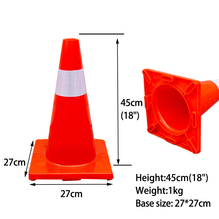 Manufacture 45cm Flexible Orange Red PVC Safety Used Traffic Road Cones