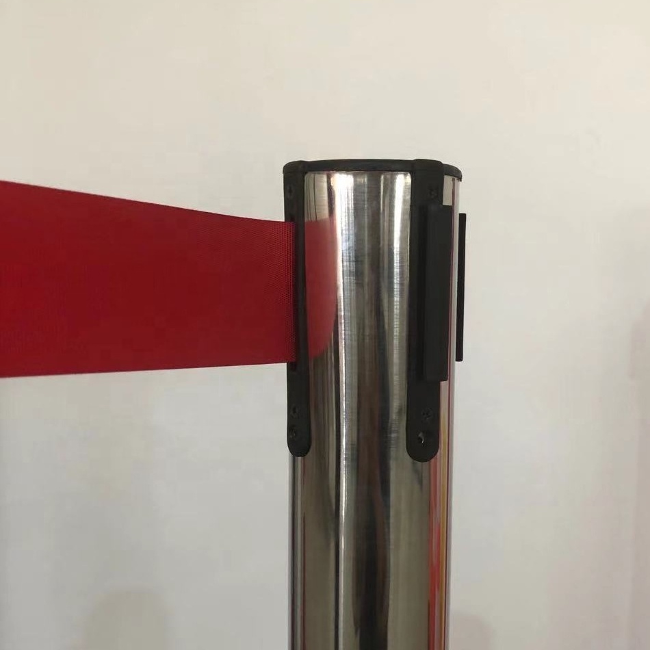 Polished Stainless Steel crowd control stanchion with 2m retractable belt Barrier for sale