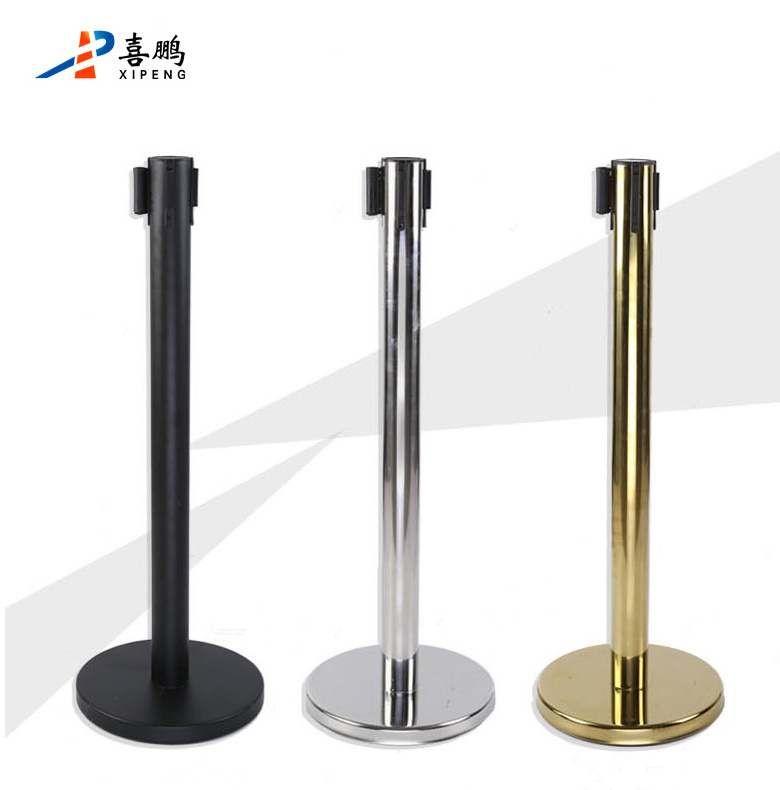 Polished Stainless Steel crowd control stanchion with 2m retractable belt Barrier