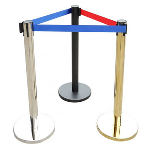 Polished Stainless Steel crowd control stanchion with 2m retractable belt Barrier