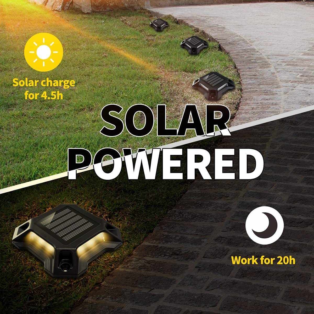 Solar Pathway Light Waterproof IP68 Deck Light Aluminum Light For Riverbank Garden Garage 20Hrs Usage