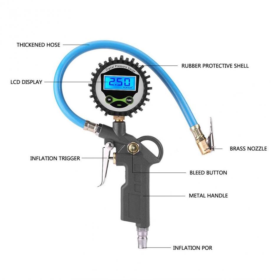 0-220psi 0-16bar Digital Manometer Tire Tester Meter Tire inflator pressure gauge