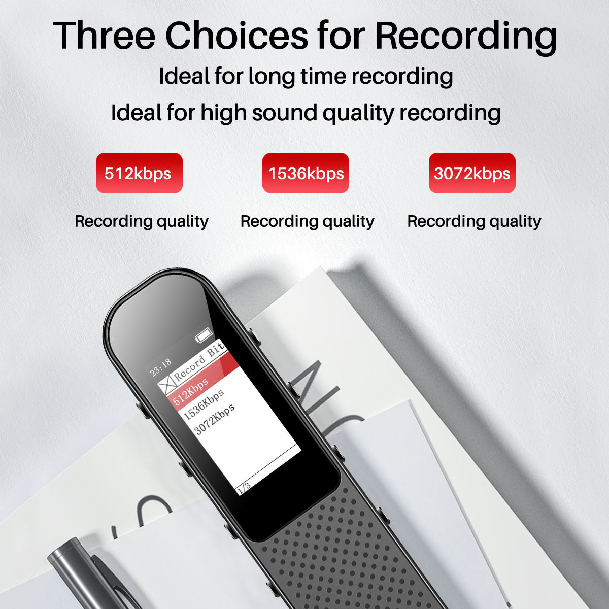 Digital Voice Recorder Noise-cancelling Ultra-long Battery Life HD Speakers Dual-microphone Multi-function Recorder