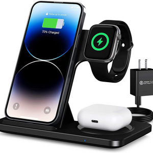 Y011 3 in 1 Mobile Phone Wireless Charger LED Light Folding 15W Earphone Watch Wireless Charger with CE Rohs FCC PSC Certificate