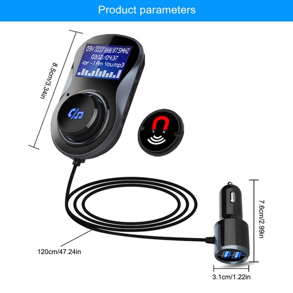 2 Ports USB Charger LCD Display Car Kit BT mp3 Player with fm Transmitter