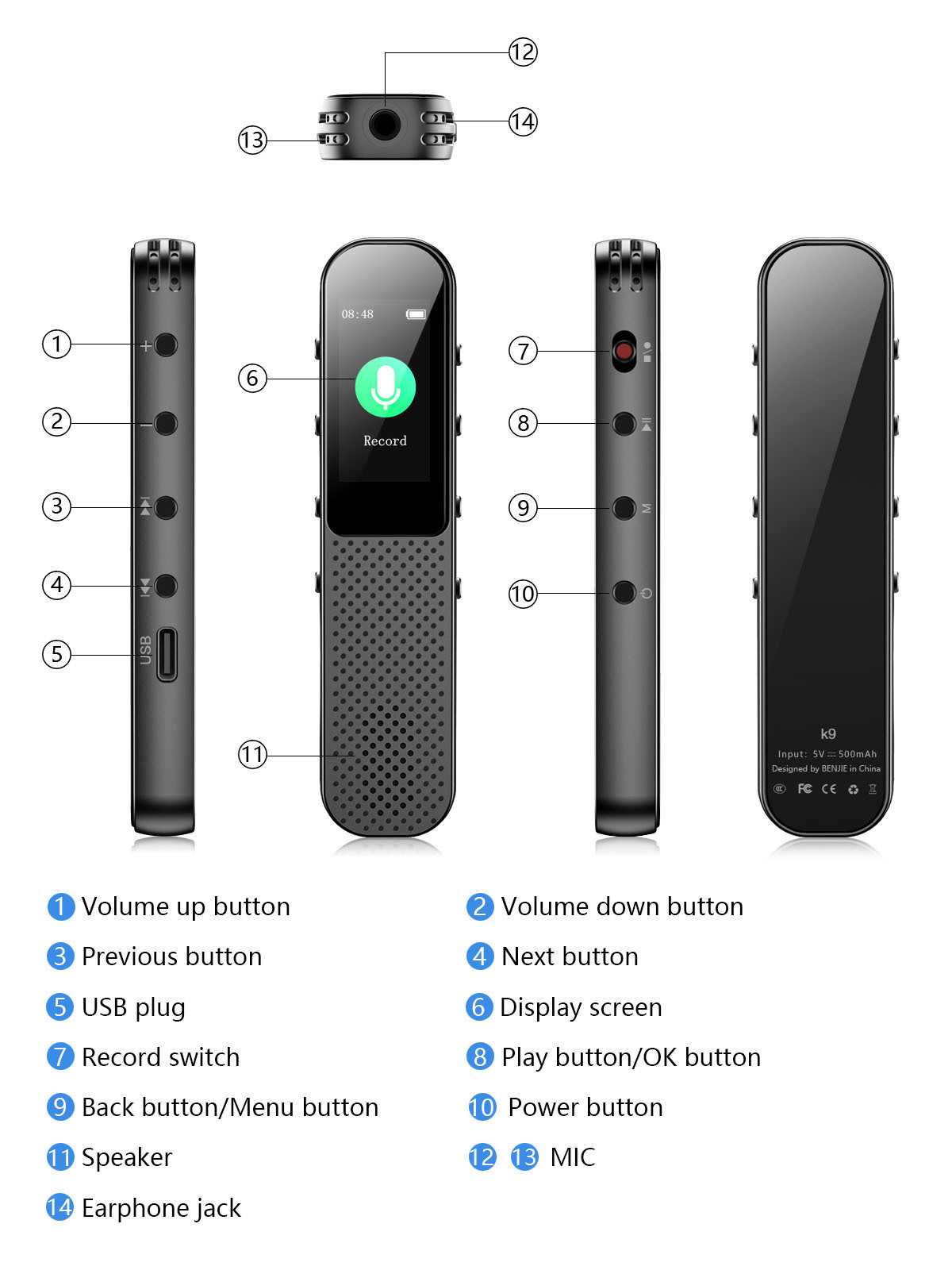 Digital Voice Recorder Noise-cancelling Ultra-long Battery Life HD Speakers Dual-microphone Multi-function Recorder