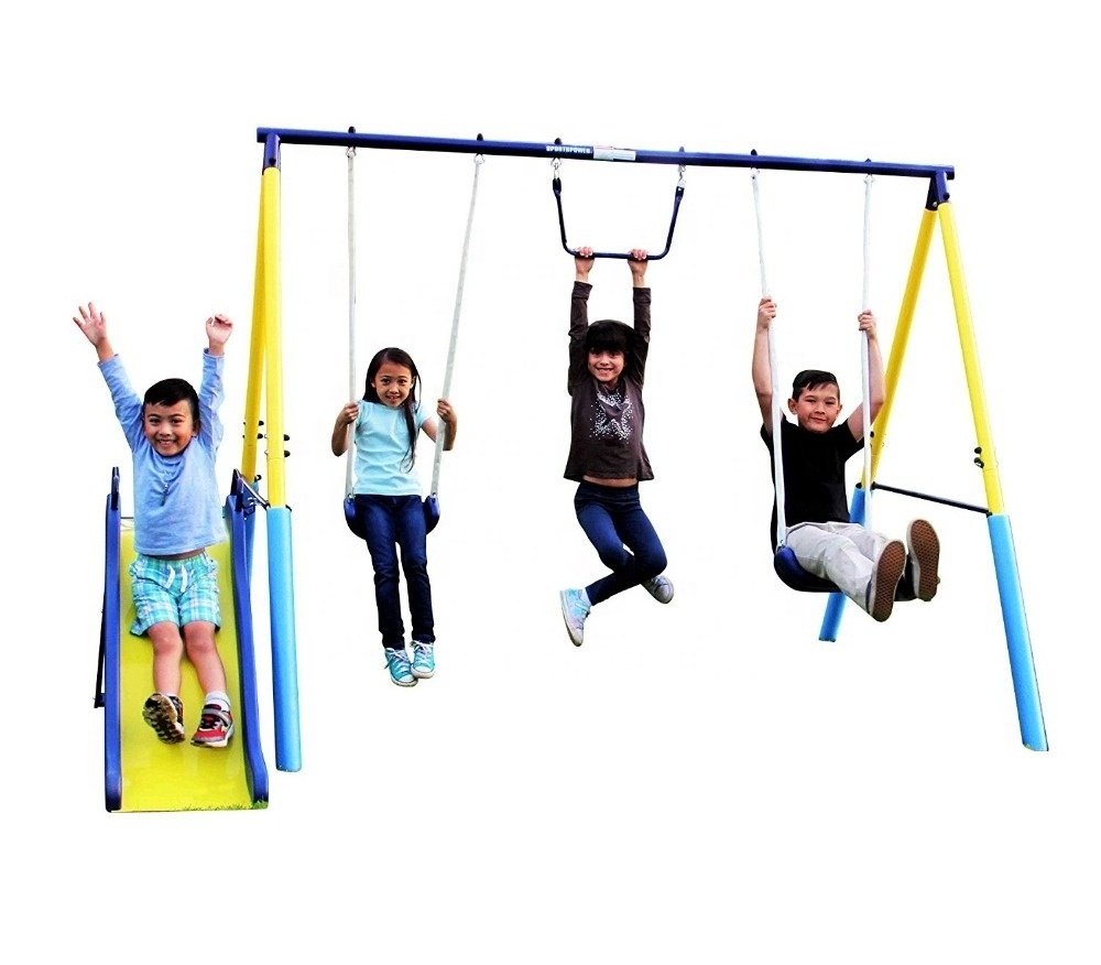 Heavy -Duty Outdoor 5 Station kids swing set with slide