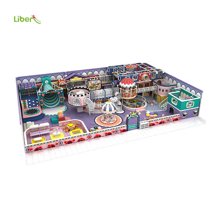 Liben Safety Toddler Indoor Playground Plastic Macaron Themed With Merry Go Round Indoor Playground For Kids