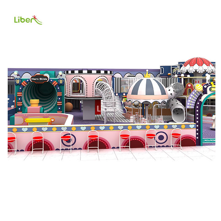 Liben Safety Toddler Indoor Playground Plastic Macaron Themed With Merry Go Round Indoor Playground For Kids