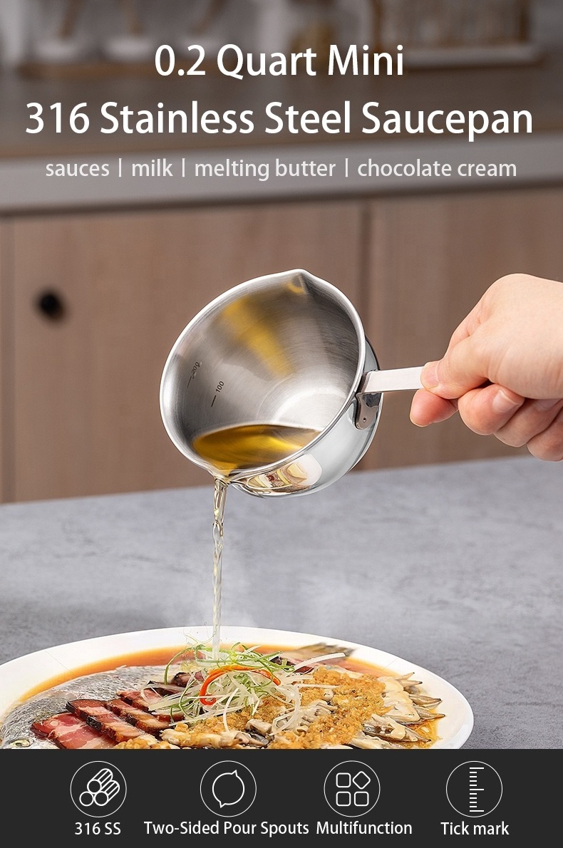 0.2 Quart Mini 316 Stainless Steel Pot For Melting Butter Chocolate Cream Sauce Milk Saucepan