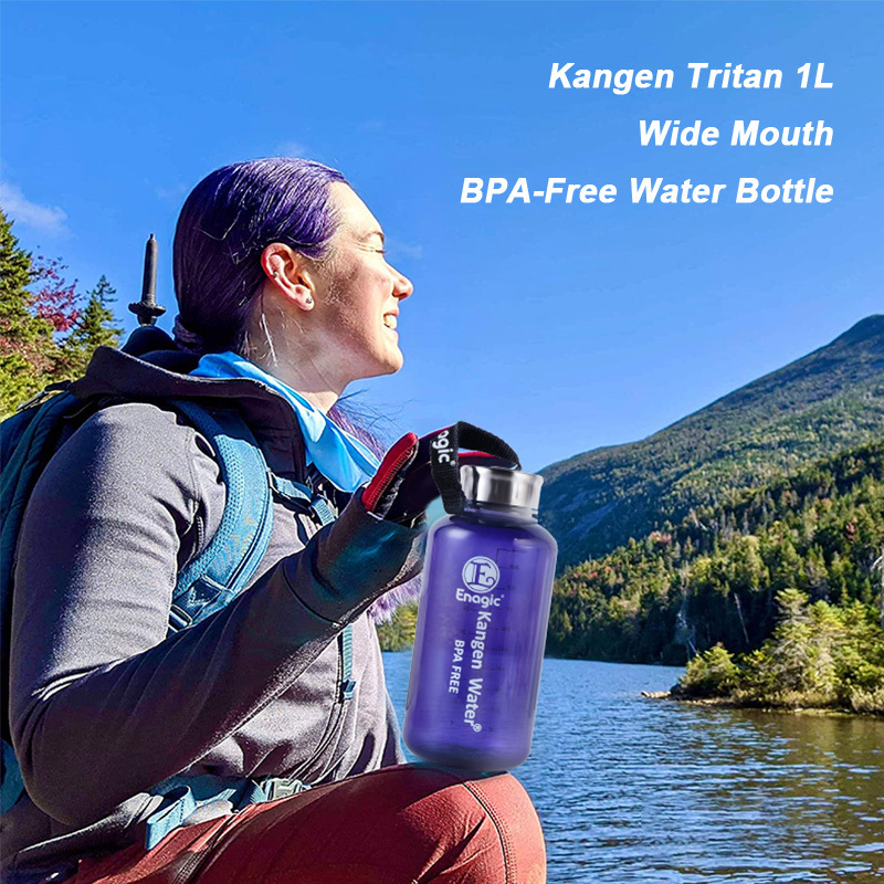 Custom  bpa free 1 liter 32oz alkanline kangen plastic drinking water bottle with time maker shaker cup