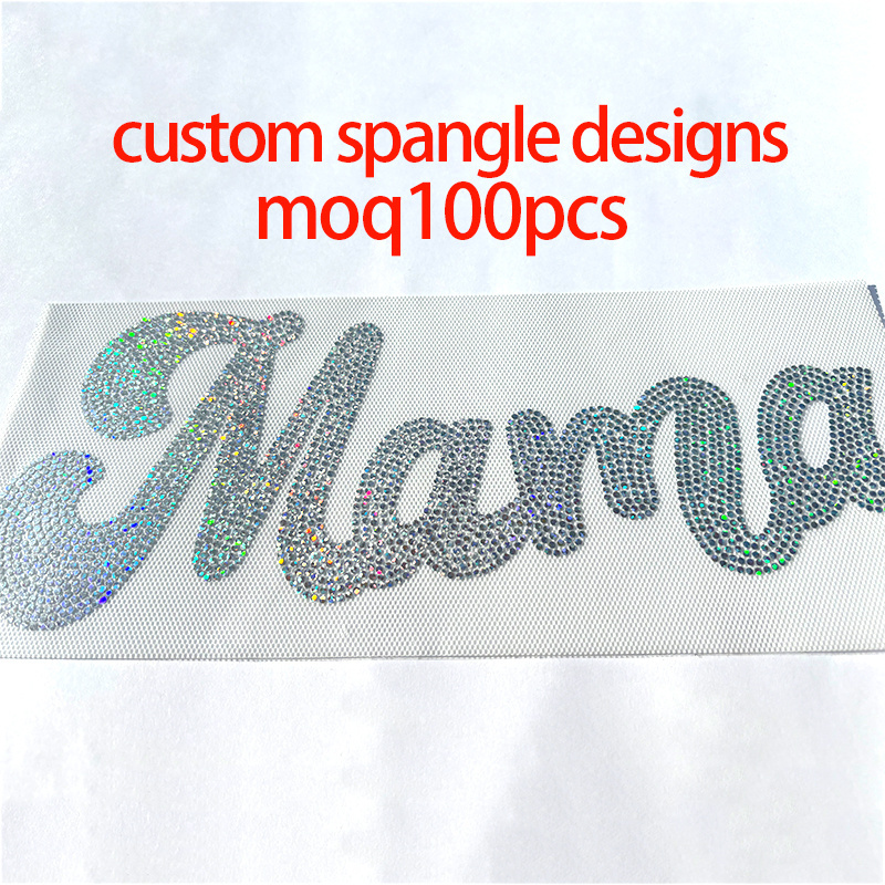 Glitter Stickers Wholesale Custom mama summer Logo Iron On Heat Transfer Hotfix Spangles transfers