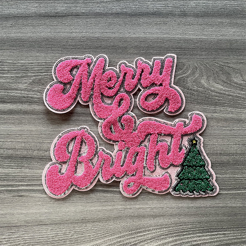 Custom Iron On Patches Towel Chenille Patches Custom Embroidery Christmas Applique Logo Glue On Chenille Patches