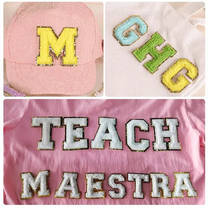 2023 Custom Christmas Chenille Patches Sticker A-Z Self Sequin Letter Patch Sustainable Embroidered Alphabet Letter Patches