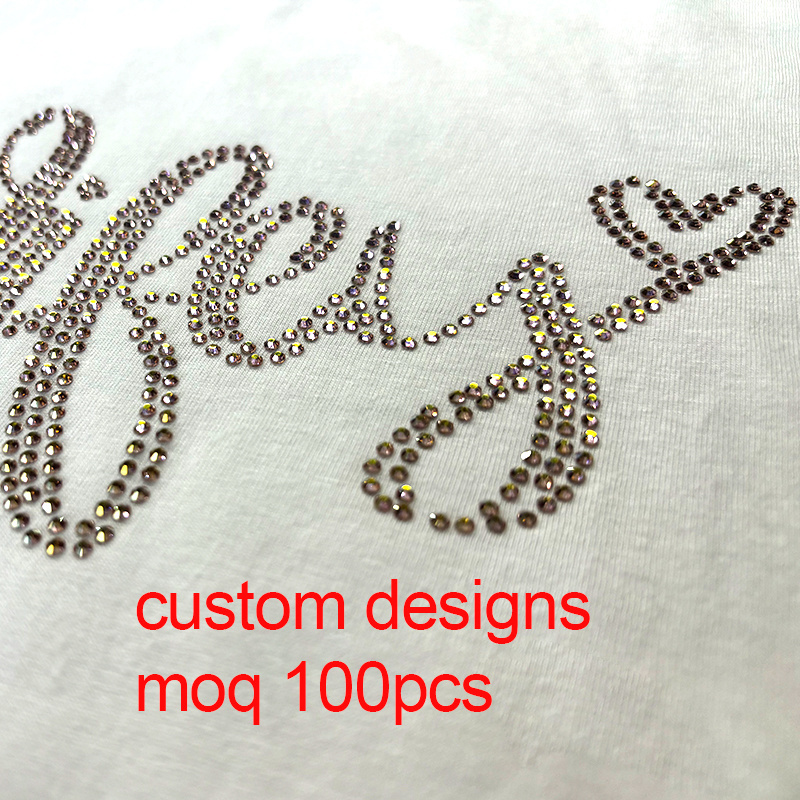 custom bling t shirt heat transfer hotfix rhinestone designs letters iron on rhinestone transfer