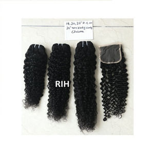 Mink Natural Color Cuticle Kinky Curly Hair Bundles Weft 100% Brazilian Jerry Curly Hair Bundle With Closure Human Hair Vendor's