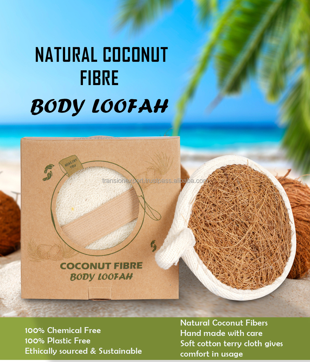 Comfortable Coconut fiber deep clean long shower bath body loofah scrubber