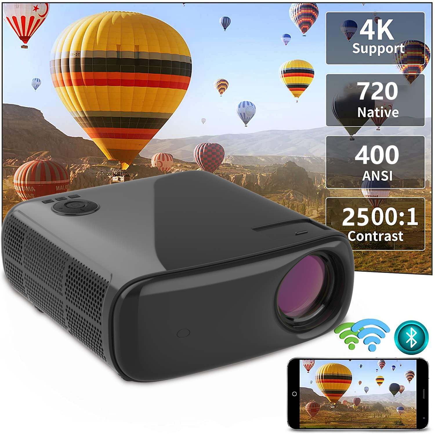 Projector 5G WiFi Bluetooth Full HD 1080P 4K Supported A70 Projector Home Cinema Projector Compatible with Smartphone HDMI USB