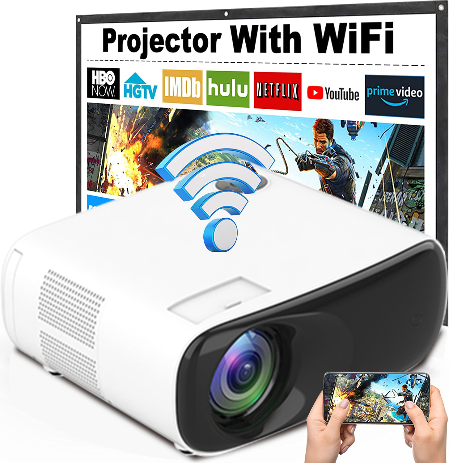 Projector 5G WiFi Bluetooth Full HD 1080P 4K Supported A70 Projector Home Cinema Projector Compatible with Smartphone HDMI USB