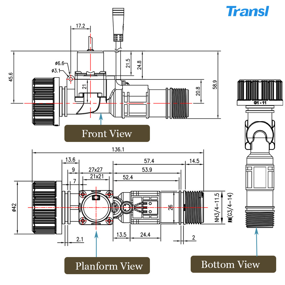 Transl G3/4 inch dc 6V 12V plastic wifi smart water valve controller water solenoid valve for garden irrigation