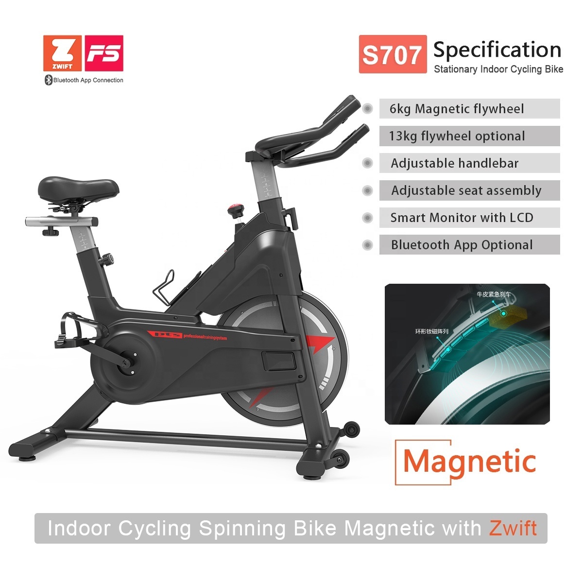 Pedal Exercise Indoor Spinning Bike Home Use with Magnetic Resistance Zwif Bluetooth App