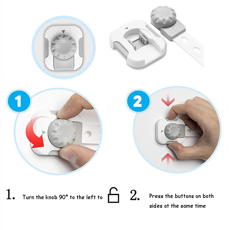 Child Safety Locks 6-Pack. Baby Proof Cabinets, Drawers with Easy Adjustable Strap Length, Double Lock Option