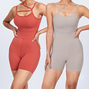 Slim Shoulder Strap Jumpsuit Gym Wear Sexy Cross Yoga Jumpsuit One Piece Yoga Shorts Fitness Yoga Sets One Piece Bodysuit