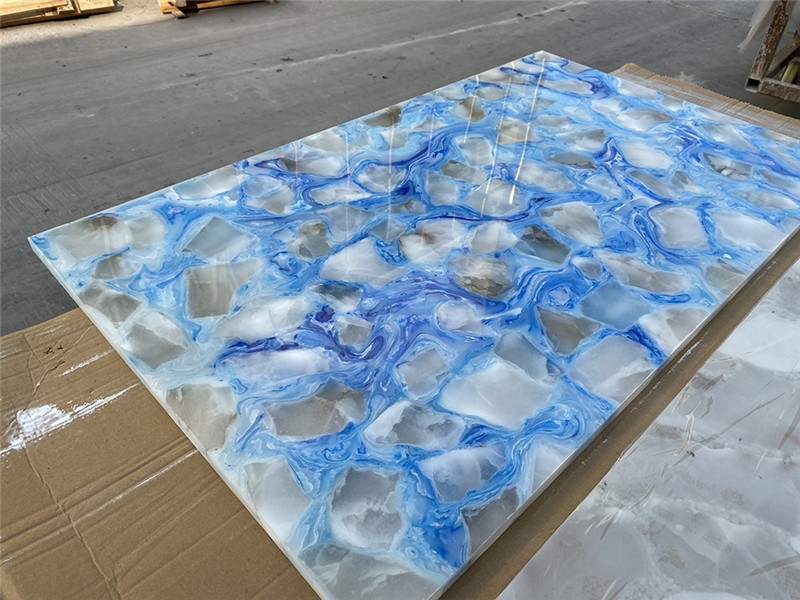 Custom Bendable Artificial Slab Stone Blue Onyx Alabaster Shower Wall Panels For Decorative Wall