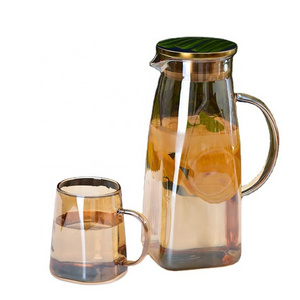 1700ml Square Amber Electroplated Glass Teapot with Infuser Stainless Steel Lid Tea Kettle for Loose Leaf