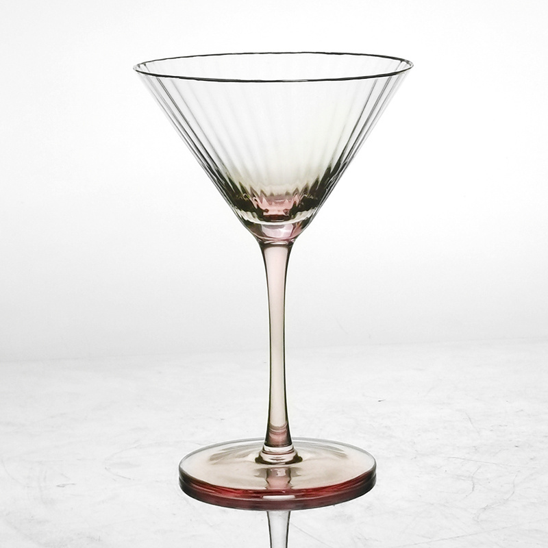 Premium Crystal Glassware Custom Large Pink Gradient Embossed Martini Glass with Gold Rim