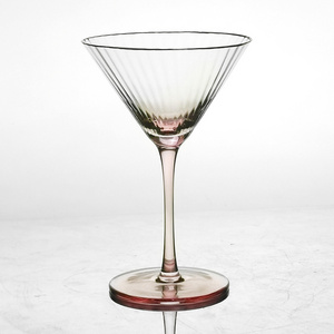 Premium Crystal Glassware Custom Large Pink Gradient Embossed Martini Glass with Gold Rim