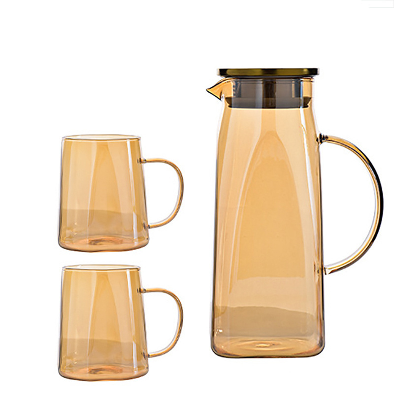 1700ml Square Amber Electroplated Glass Teapot with Infuser Stainless Steel Lid Tea Kettle for Loose Leaf