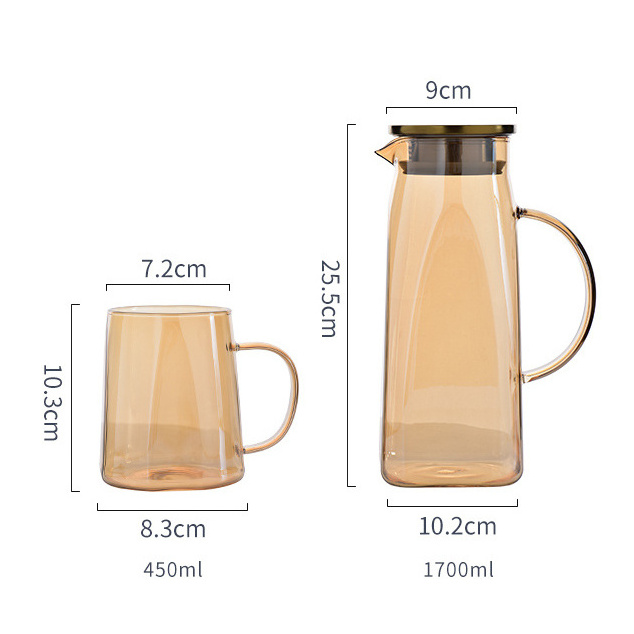 1700ml Square Amber Electroplated Glass Teapot with Infuser Stainless Steel Lid Tea Kettle for Loose Leaf