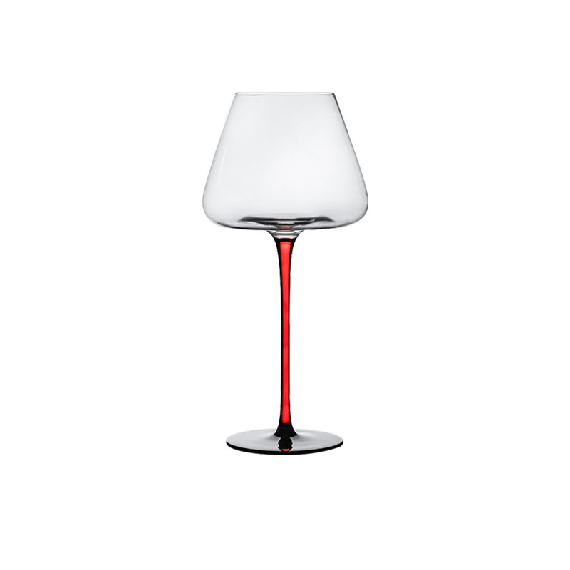 Wholesale Kitchen Light Luxury Wine Glasses Handmade Crystal Wedding Party Drinkware Clear Red Wine Glass Goblet with Red Stem