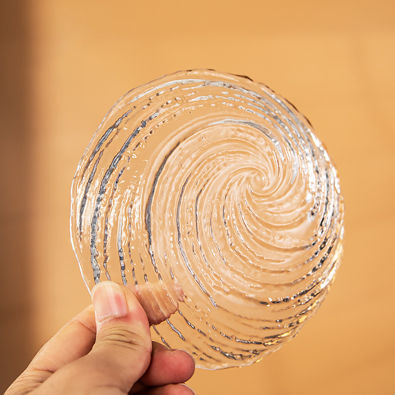 Light Luxury Western Large Capacity Glass Fruit Bowl Irregular Vortex Shaped Transparent Glass Plate with Gold Rim