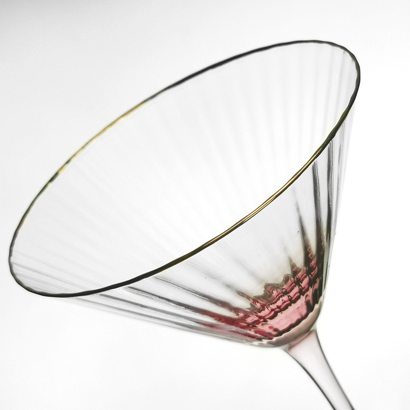 Premium Crystal Glassware Custom Large Pink Gradient Embossed Martini Glass with Gold Rim