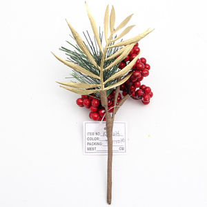 2022 INS Hot Artificial Flower Christmas Red Berry Pick Xmas Twigs W Flower Decor Christmas Tree Branch