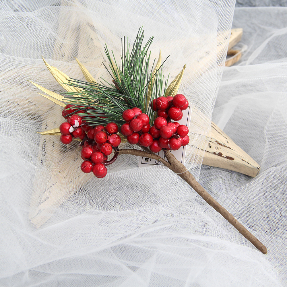 2022 INS Hot Artificial Flower Christmas Red Berry Pick Xmas Twigs W Flower Decor Christmas Tree Branch