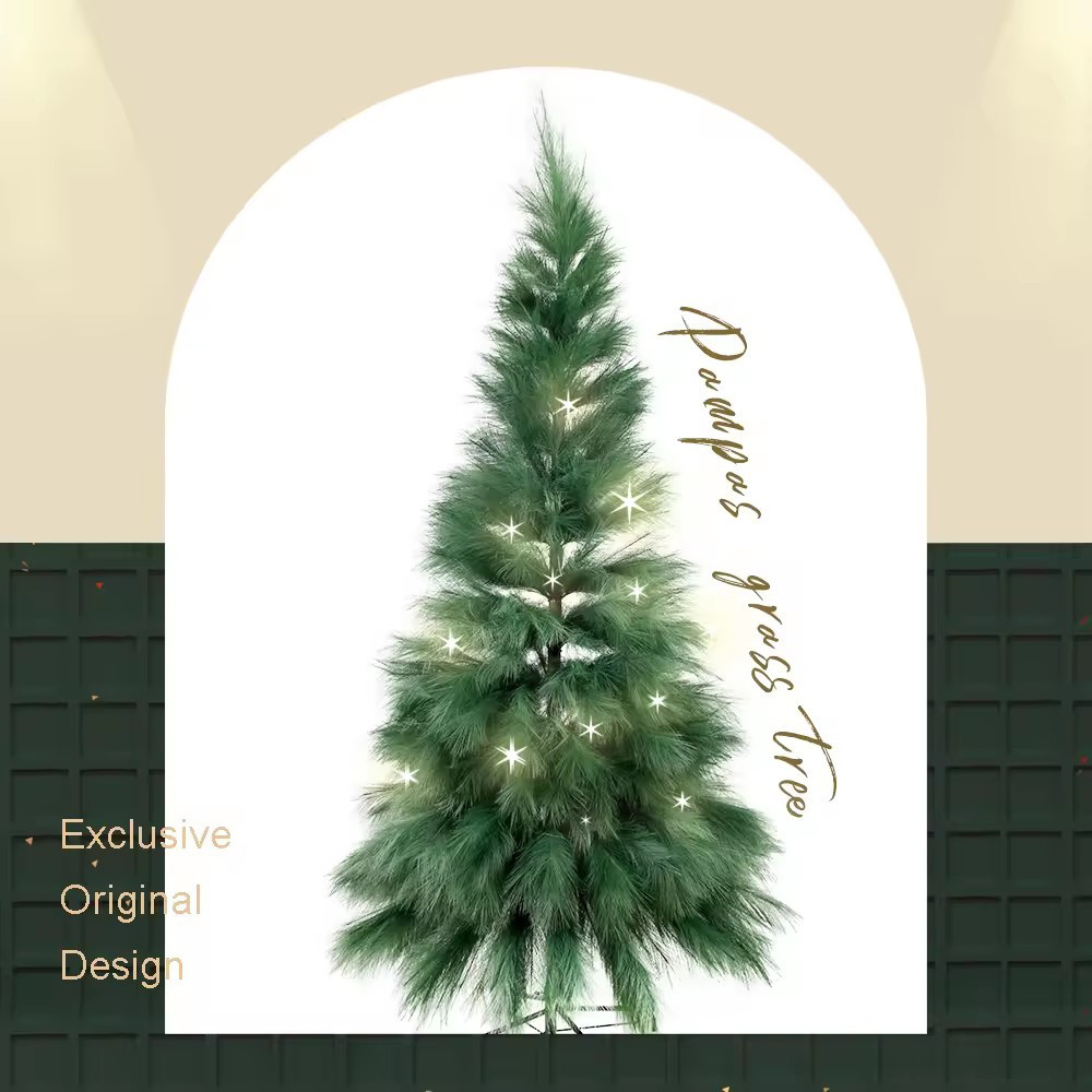 Unique New Design 7ft Dense Pampas Grass Christmas Tree Dark Green Large Christmas Trees Pure Handmade Artificial Tree