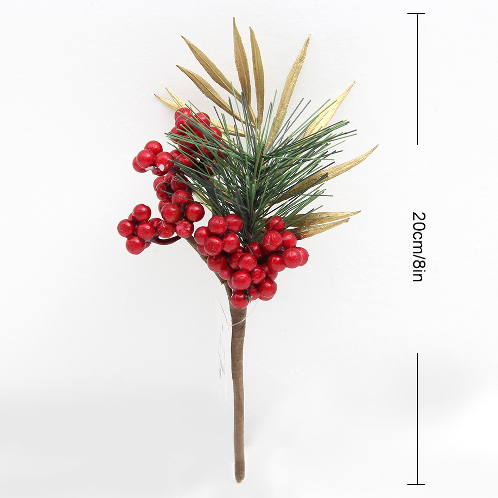 Xmas Twigs W Flower Decor Artificial Flower Christmas Red Berry Pick Christmas Tree Branch