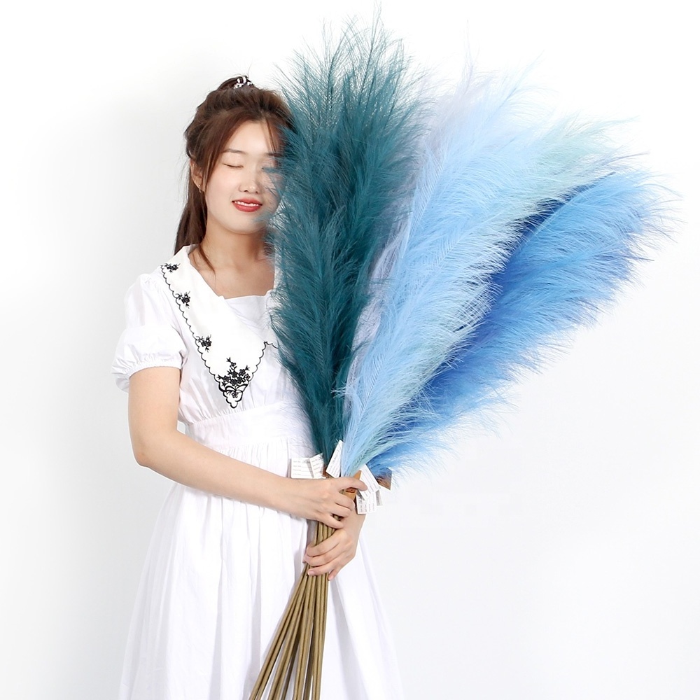 2024 Hot Selling Color Blue Series Artificial Pampas Grass Wholesale Colorful Dried Pampas For Hotel Cafe Wedding Event