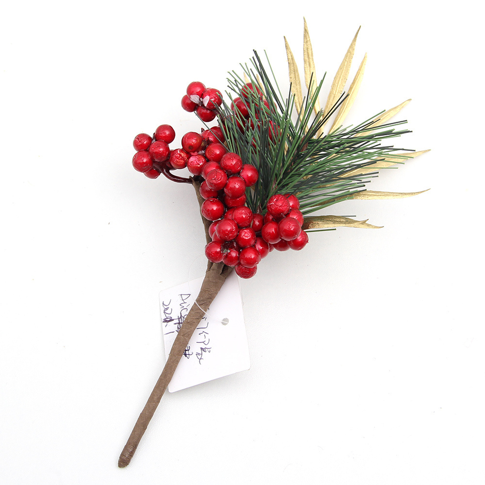 Xmas Twigs W Flower Decor Artificial Flower Christmas Red Berry Pick Christmas Tree Branch